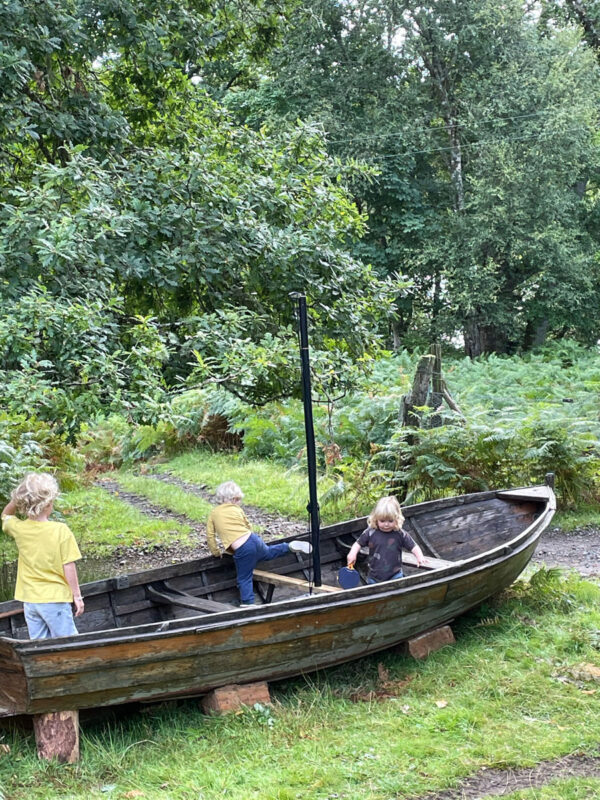 13 kids playing in pirate boat in forest VB Aug 23